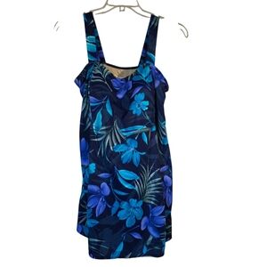 Swim 365 Floral Blue Swim Dress 18 EUC